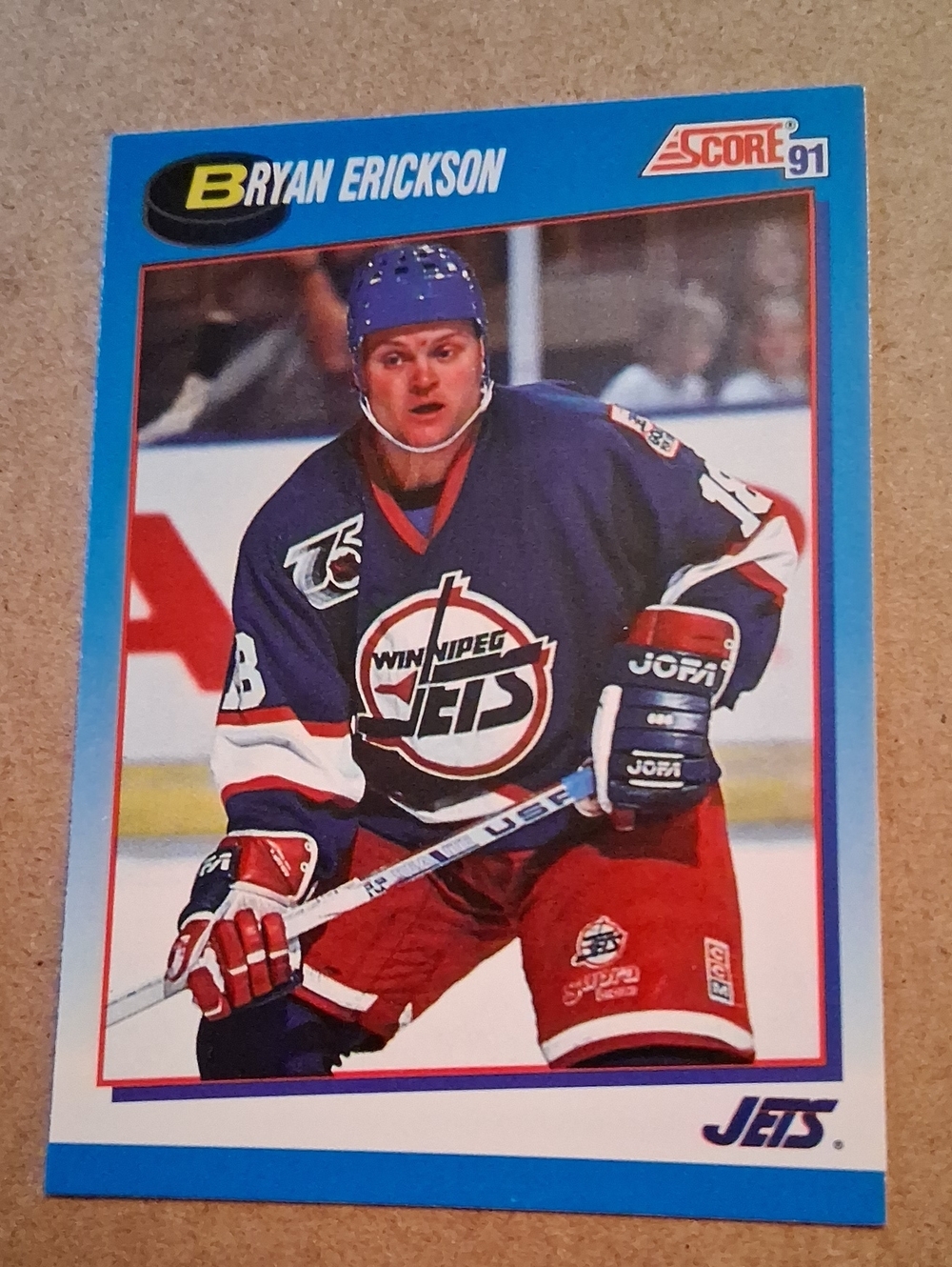 Score 1991 Bryan Erickson Winnipeg Jets Hockey Trading Card - Blue/Red